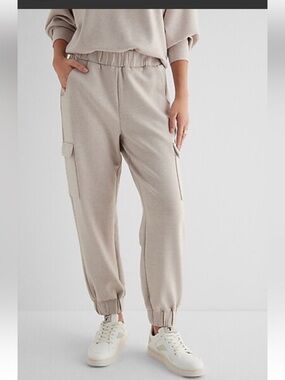 Express Neutral Cargo Jogger Pants in Beige